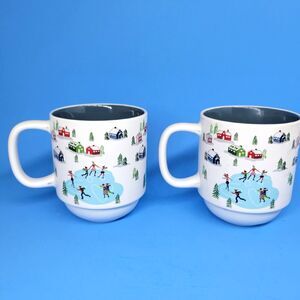 Peppermint and Pine  Mugs Winter Christmas Snow 4-1/4" Set of 2